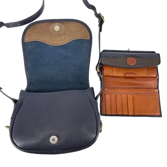 Dooney & Bourke Vintage Saddle Crossbody Blue Green Purse + Kisslock Wallet - Picture 8 of 15